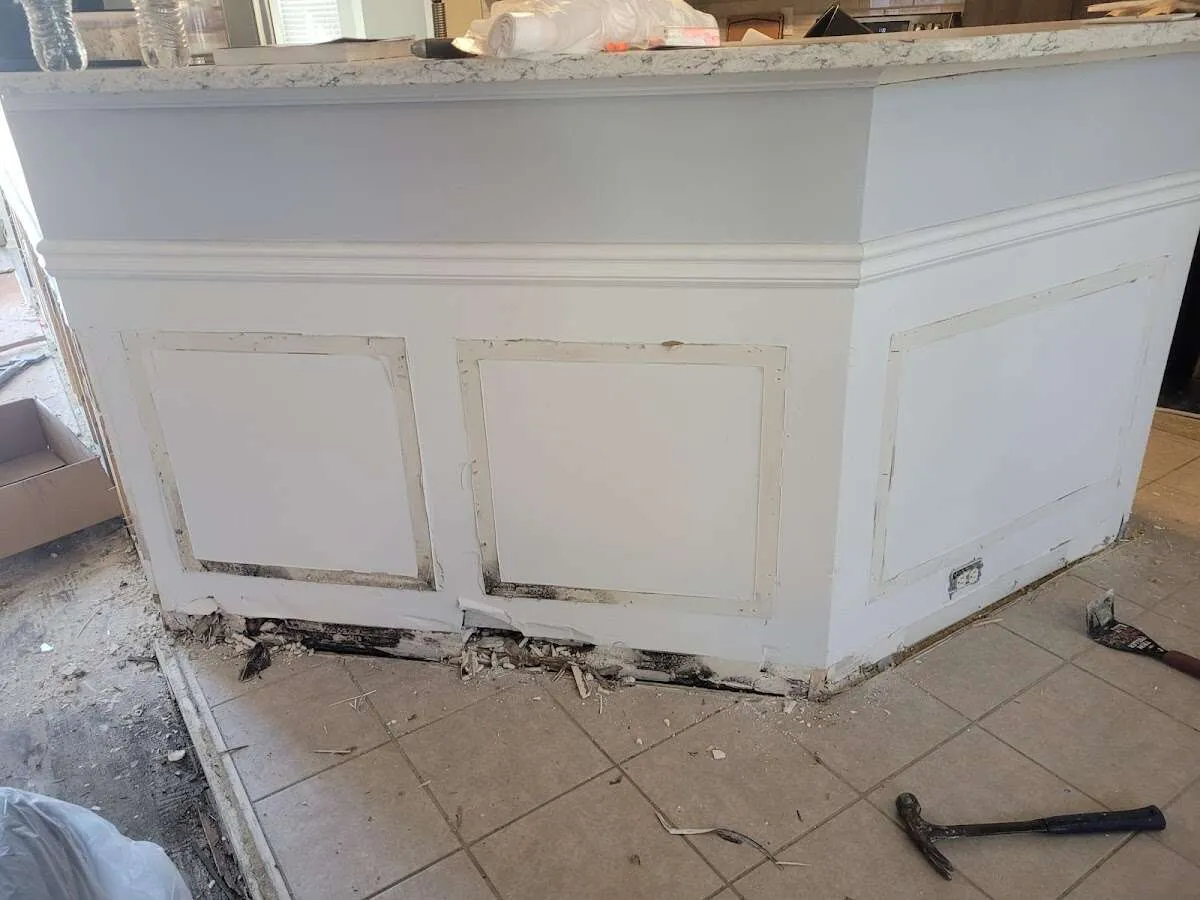 Water damage and mold on kitchen during Burst Pipe Cleanup in Sunny Isles Beach